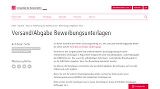 
                            11. Versand/Abgabe Bewerbungsunterlagen – Universität der Künste Berlin