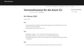
                            11. Versionshinweise für die Azure CLI | Microsoft Docs