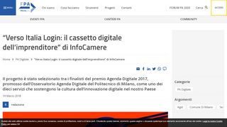 
                            13. “Verso Italia Login: il cassetto digitale dell'imprenditore” di InfoCamere