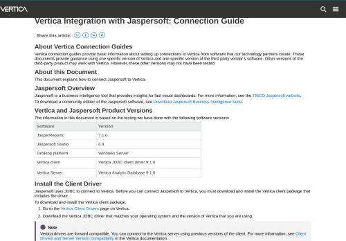 
                            13. Vertica Integration with Jaspersoft: Connection Guide