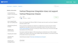 
                            11. Vertical Response Integration does not support Vertical Response ...
