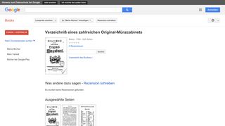 
                            7. Verzeichniß eines zahlreichen Original-Münzcabinets