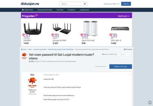 
                            4. Vet noen passord til Get Loqal-modem/router?inteno - Bredbånd og ...