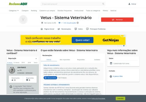 
                            6. Vetus - Sistema Veterinário - Reclame Aqui