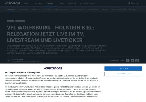 
                            5. VfL Wolfsburg - Holstein Kiel: Relegation jetzt live im TV ... - Eurosport
