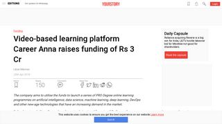 
                            7. Video-based learning platform Career Anna raises funding of Rs 3 Cr