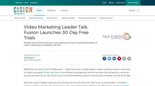 
                            9. Video Marketing Leader Talk Fusion Launches 30 Day Free Trials