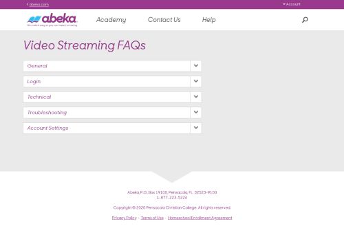 
                            5. Video Streaming FAQs - Abeka | Dashboard