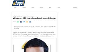 
                            8. Videocon d2h launches direct to mobile app - Afaqs