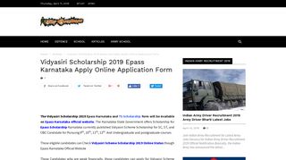 
                            8. Vidyasiri Scholarship 2019 Epass Karnataka Apply Online Form