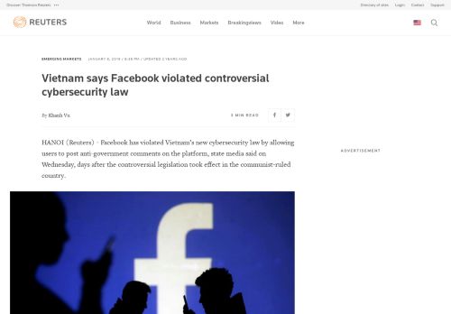 
                            5. Vietnam says Facebook violated controversial cybersecurity law ...