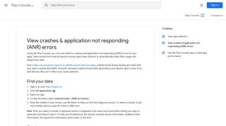 
                            5. View crashes & application not responding (ANR ... - Google Support