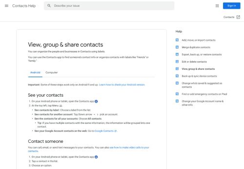 
                            8. View, group & share contacts - Android - Contacts Help - Google Support