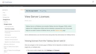 
                            5. View Server Licenses - Tableau