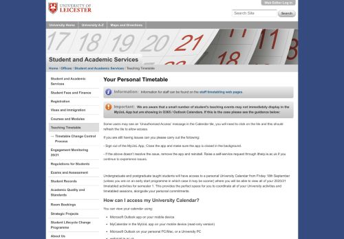
                            12. Viewing Your Personal Timetable — University of Leicester