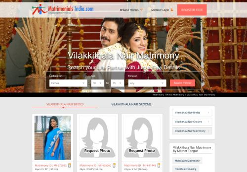 
                            10. Vilakkithala Nair Matrimony - Matrimonials India