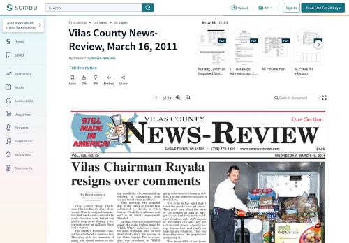 
                            7. Vilas County News-Review, March 16, 2011 | Deer | Wisconsin Circuit ...