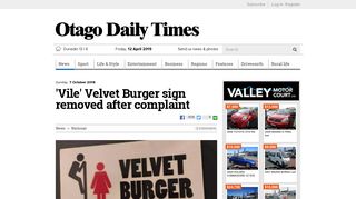 
                            9. 'Vile' Velvet Burger sign removed after complaint | Otago Daily Times ...