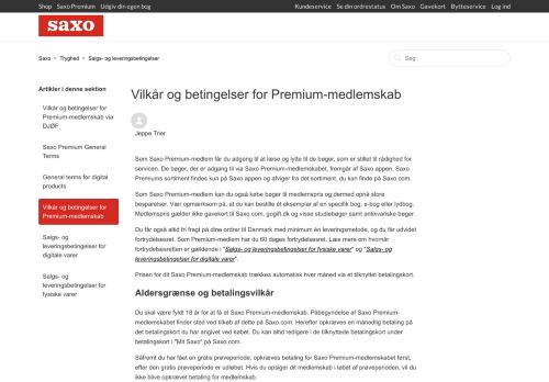 
                            8. Vilkår og betingelser for Premium-medlemskab – Saxo