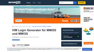 
                            1. VIM Login Generator für MMI2G und MMI3G : Audi A6 4F - Motor-Talk