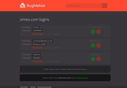 
                            7. vimeo.com passwords - BugMeNot
