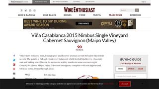 
                            2. Viña Casablanca 2015 Nimbus Single Vineyard Cabernet Sauvignon ...