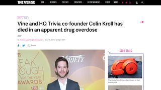 
                            13. Vine and HQ Trivia co-founder Colin Kroll has died in an apparent ...