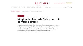 
                            13. Vingt mille clients de Swisscom et Migros piratés - Le Temps
