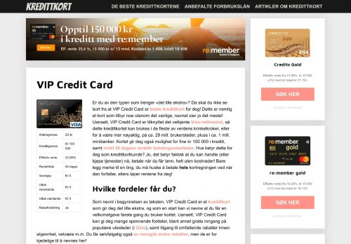 
                            7. VIP Credit Card - Norske-kredittkort.no