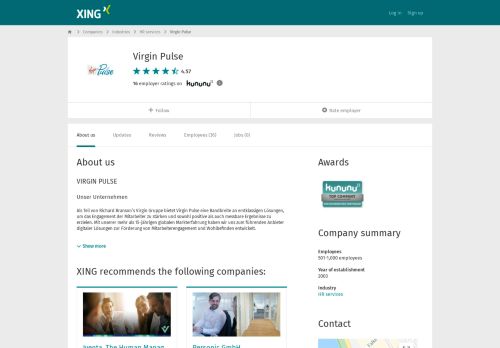 
                            9. Virgin Pulse als Arbeitgeber | XING Unternehmen