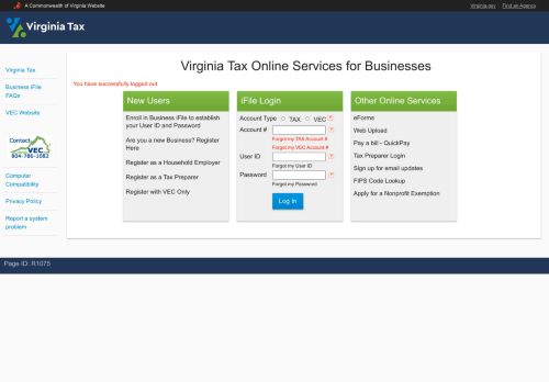 
                            8. Virginia Tax Online Services for Businesses - iReg Login