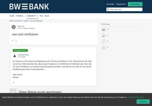 
                            3. visa card verifizieren | BW-Bank Service Community