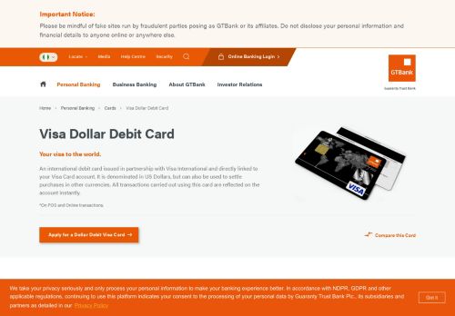 
                            11. Visa Dollar Debit Card | GTBank