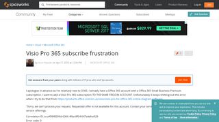 
                            8. Visio Pro 365 subscribe frustration - Office 365 - Spiceworks ...