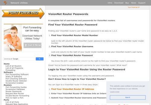 
                            9. VisionNet Router Passwords - Port Forward