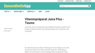 
                            10. Vitaminpräparat Juice Plus - Teures - Artikel - www.gesundheitstipp.ch