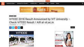 
                            6. VITEEE 2018 Result Announced by VIT University – Check VITEEE ...