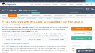 
                            5. VITEEE Admit Card 2019 - Download Hall Ticket from vit.ac.in