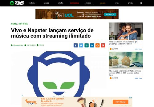 
                            10. Vivo e Napster lançam serviço de música com streaming ilimitado