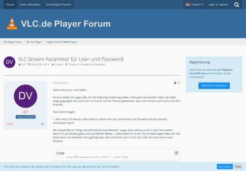 
                            6. VLC Stream Parameter für User und Password - Fragen zum VLC Media ...