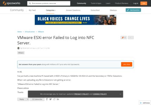 
                            3. VMware ESXi error Failed to Log into NFC Server. - Spiceworks ...