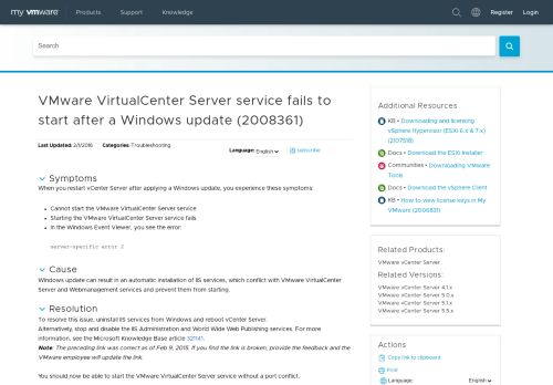 
                            3. VMware VirtualCenter Server service fails to start after a Windows ...