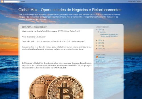 
                            7. Você investiu na GladiaCoin? Dobre seus BITCOINS na TwiceCoin!!!