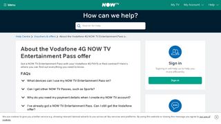 
                            4. Vodafone 4G NOW TV Entertainment Pass Offer - NOW TV - Help