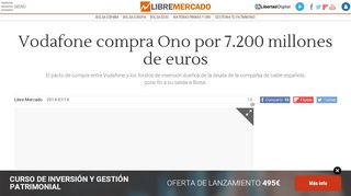 
                            11. Vodafone compra Ono por 7.200 millones de euros- Libre Mercado