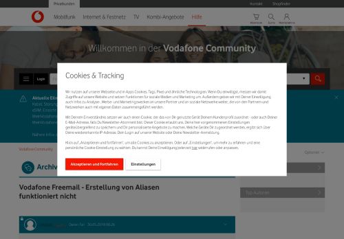 
                            3. Vodafone Freemail - Erstellung von Aliasen funktio... - Vodafone ...