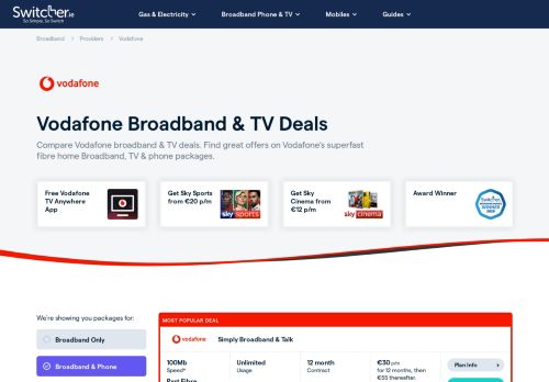 
                            12. Vodafone TV (Sky Sports / Cinema) & Simply Broadband + Home ...