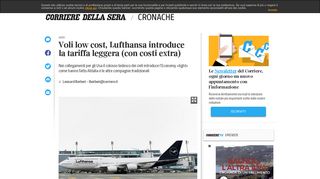 
                            5. Voli low cost, Lufthansa introduce la tariffa leggera (con costi extra ...