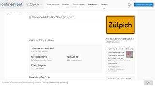 
                            11. Volksbank Euskirchen in Zülpich: BIC für Bankleitzahl 38260082
