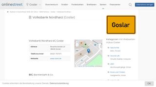 
                            9. Volksbank Nordharz in Goslar: BIC für Bankleitzahl 26890019